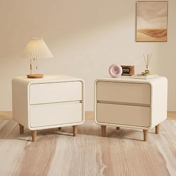 White Solid Wood Night Stand Set of 2, Mid Century Modern Nightstand with 2 Drawers, Small Nightstand, Wooden Nightstands, Small Bedside Table for Bedroom17.72" W x 13.78" D x 18.50" H