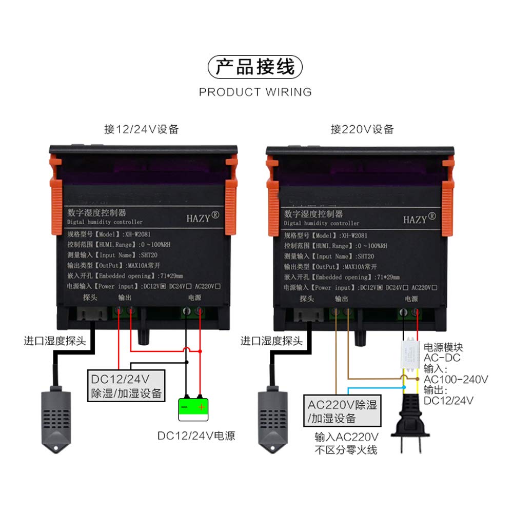 12V High Precision Humidity Controller Embedded Humidity Probe 0.1% RH 4