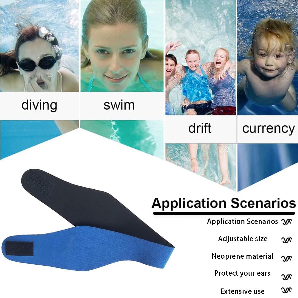 Elastica Fascia da Nuoto, 2 Pezzi Fascia di Protezione per Orecchi da Nuoto, Protezione per Orecchie in Neoprene per Bambini e Ragazzi, Fascia Impermeabile per Nuotare