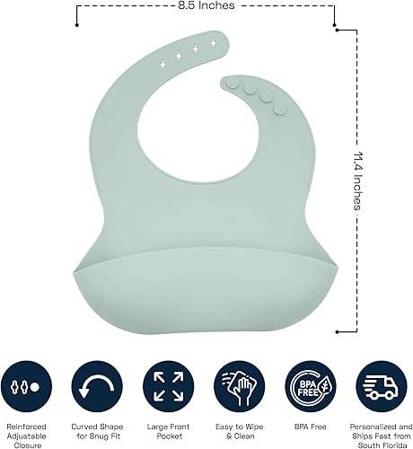 Miniatura 4 de Juego de babero y cuchara de silicona personalizado con nombre personalizado, bebésniños pequeños, duradero, ajustable, con bolsillo para bebé niño