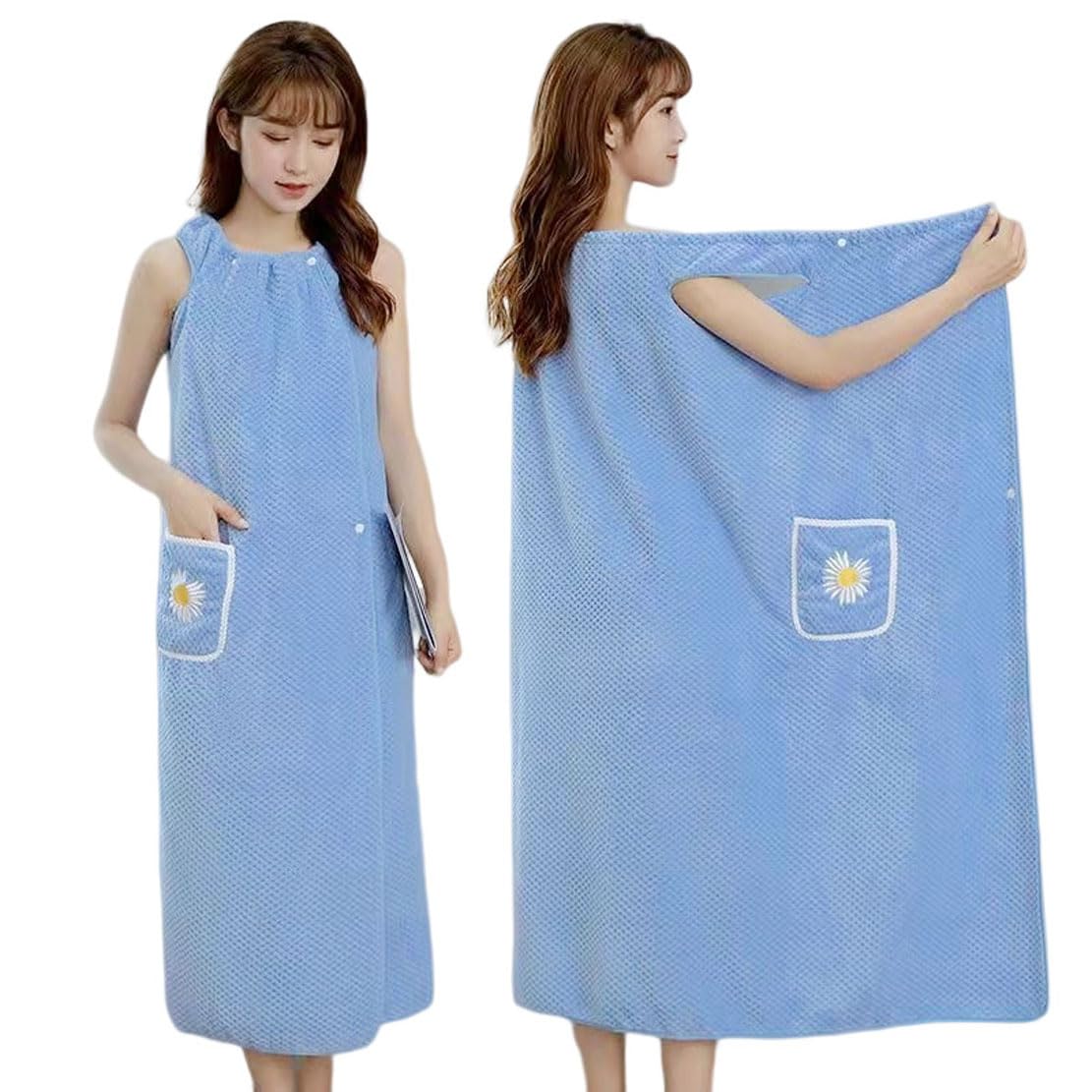 JHzood Quick Dry Absorb Water Wearable Bathrobes, Quick Dry Coral Fleece Body Wrap Towel, Highly Absorbent Spa Towel, Thicken Sling Bath Skirt Beach Towel, Wearable Bath Skirt For Women (Blue)