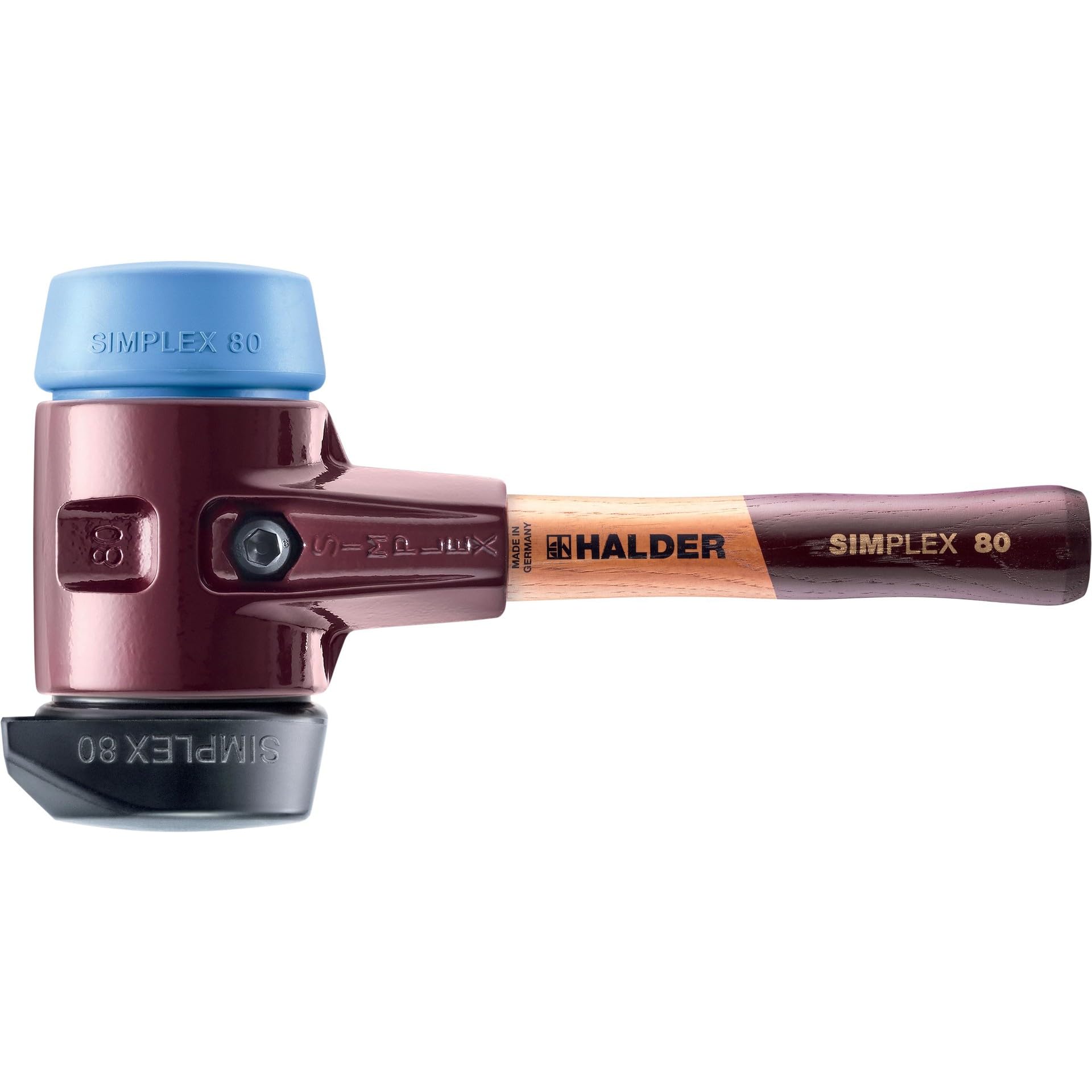 SIMPLEX-Schonhammer, Gummikomposition, mit Standfuß/TPE-soft; mit Tempergussgehäuse und hochwertigem extra kurzen Holzstiel | D=80 mm/Stielausführung=extra kurz | 3012.282