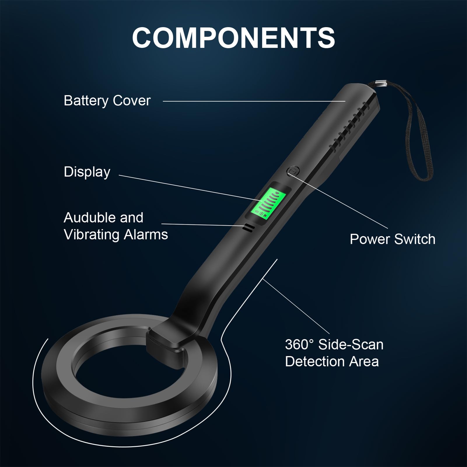 Metal detector professionale: design compatto, batteria ricaricabile | Scanner in metallo industriale con display LCD per la caccia al tesoro a risparmio energetico, cercatore d'oro grandangolare