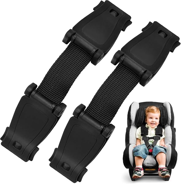 YESLUSY 2 pcs Clip de Poitrine pour Bretelles de Siège Enfant, Pince de Maintien Réglable Anti-glissement, Accessoire Universel Poussette, Chaise Haute et Siège Auto, 13,5 × 3 cm, Noir - 1