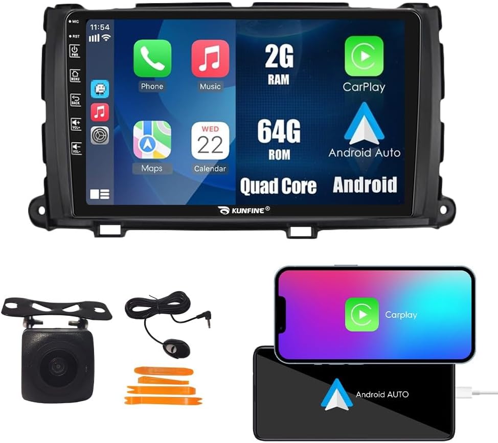 for Toyota Sienna 2011-2014 Car CarPlay Android Auto Navigation Stereo GPS Radio Reverse Camera Display 9" IPS Touchscreen Headunit Tablet Pad Media Player, if Applicable Quad Core 2G+64G