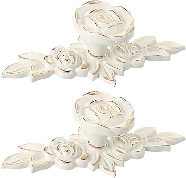 MOROBOR Euro Rose Cabinet Knobs with Backplate, 2pcs Vintage Zinc Alloy Handles Ivory White Drawer Handle Knobs for Wardrobe Dresser Cabinet with Mounting ScrewsGolden Edge