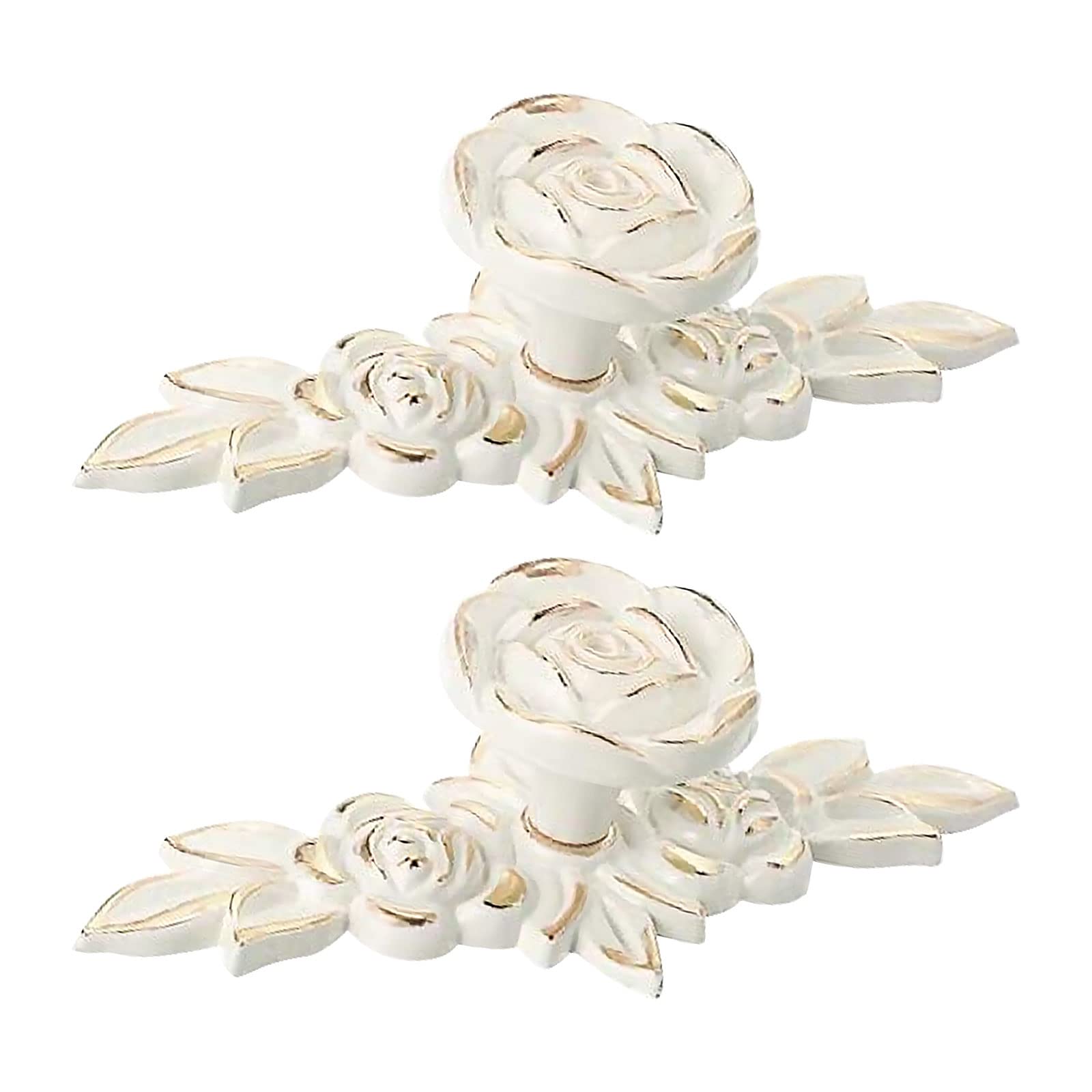 Morobor Gold Edge Euro Rose Cabinet Knobs With Backplate, 2Pcs Vintage Zinc Alloy Handles Ivory White Drawer Handle Knobs For Wardrobe Dresser Cabinet With Mounting Screws(Golden Edge)