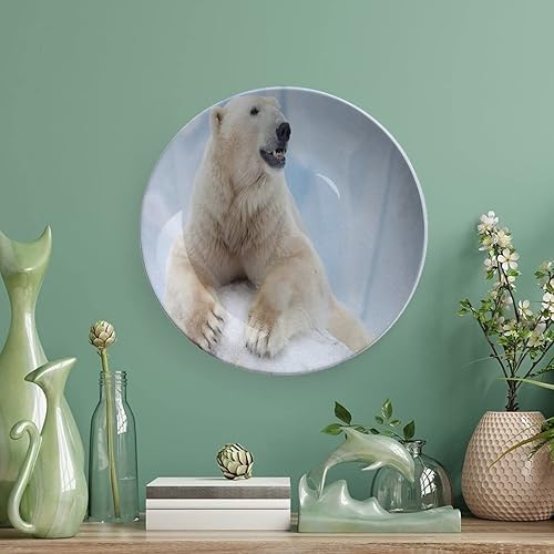Miniatura 5 de XISUNYA Plato decorativo de 8 pulgadas, cerámica del zoológico, gran oso polar blanco sobre hielo, placa de exhibición decorativa para cenas finas,