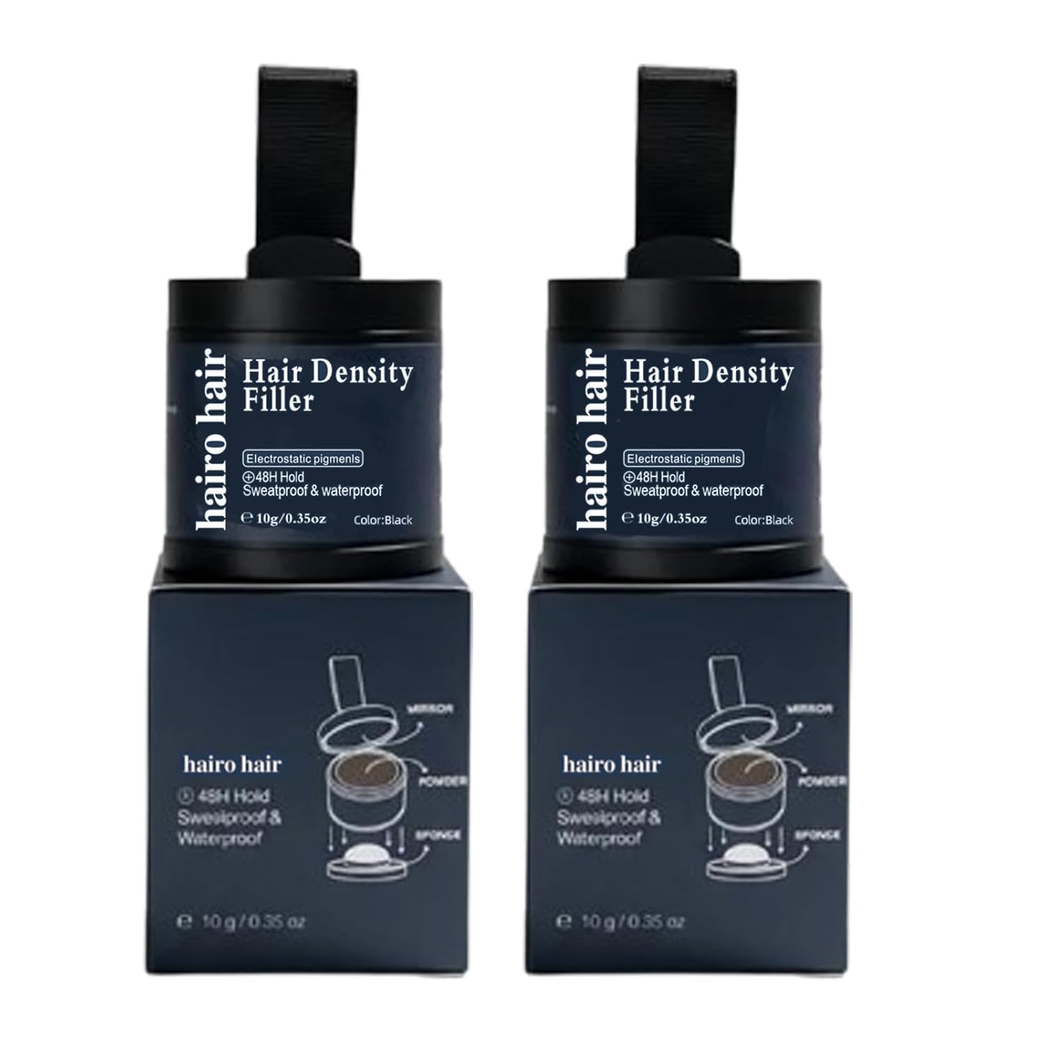 Hair Density Filler (10g/0.35oz) - Hairline Powder for Instant Gray Coverage & Bald Spot Concealing, 24-Hour Stain-Proof Root Touch Up, Waterproof Hair Powder for Women & Men (Black*2)