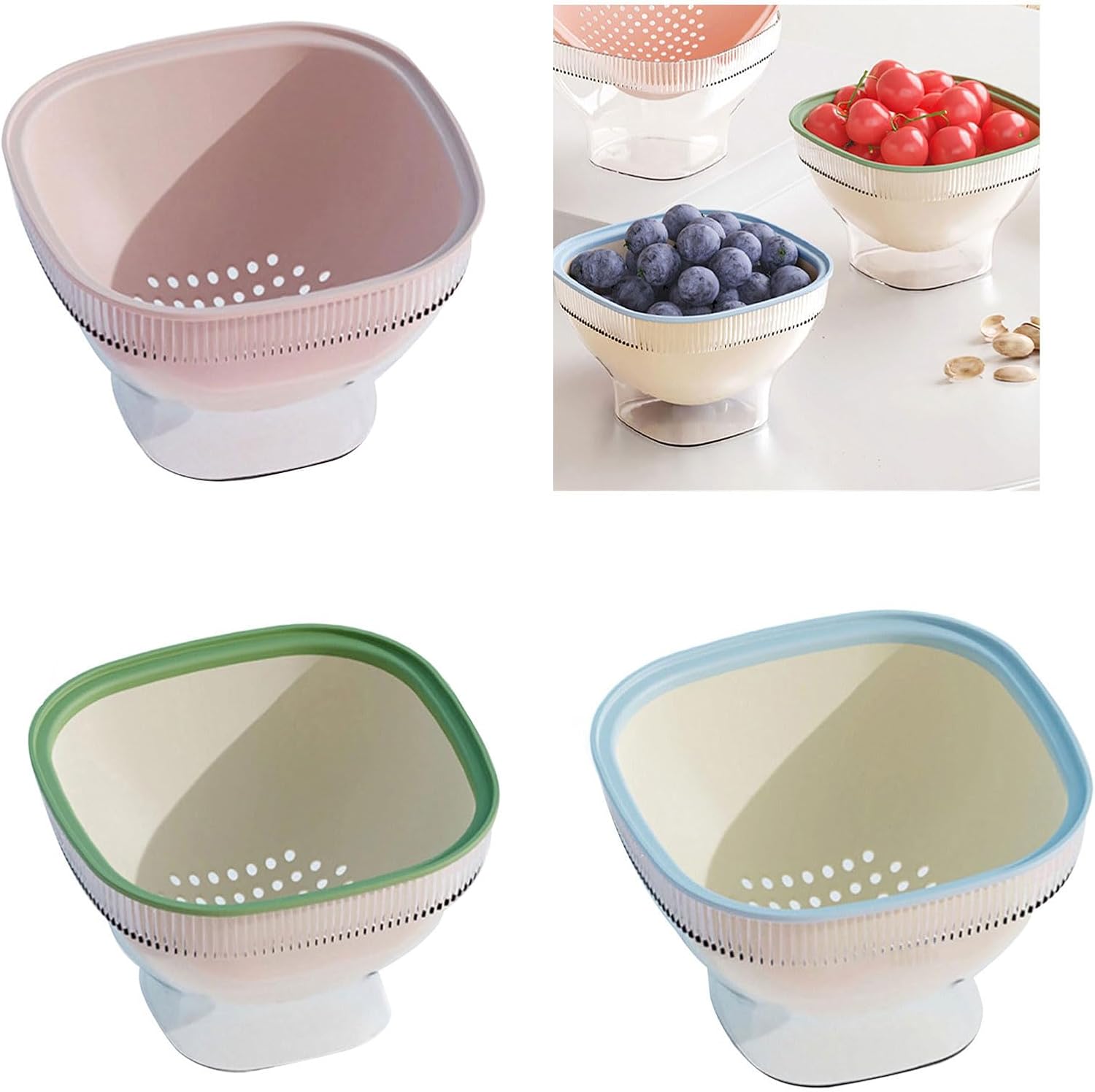Layer Miniature Colander Basket for Kitchen Fruit Vegetable Washing Draining with Storage Base Food Grade PP Materials Miniature Colander