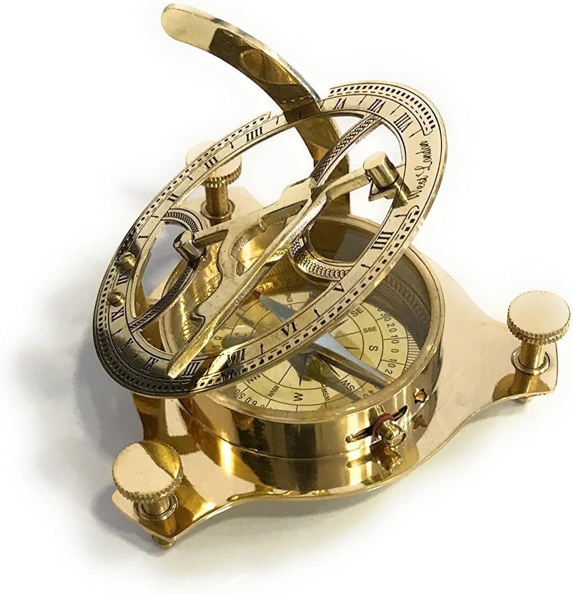 PARIJAT HANDICRAFT Sundial Compass - Solid Brass Sun Dial Beautiful Nautical Sundial Compass