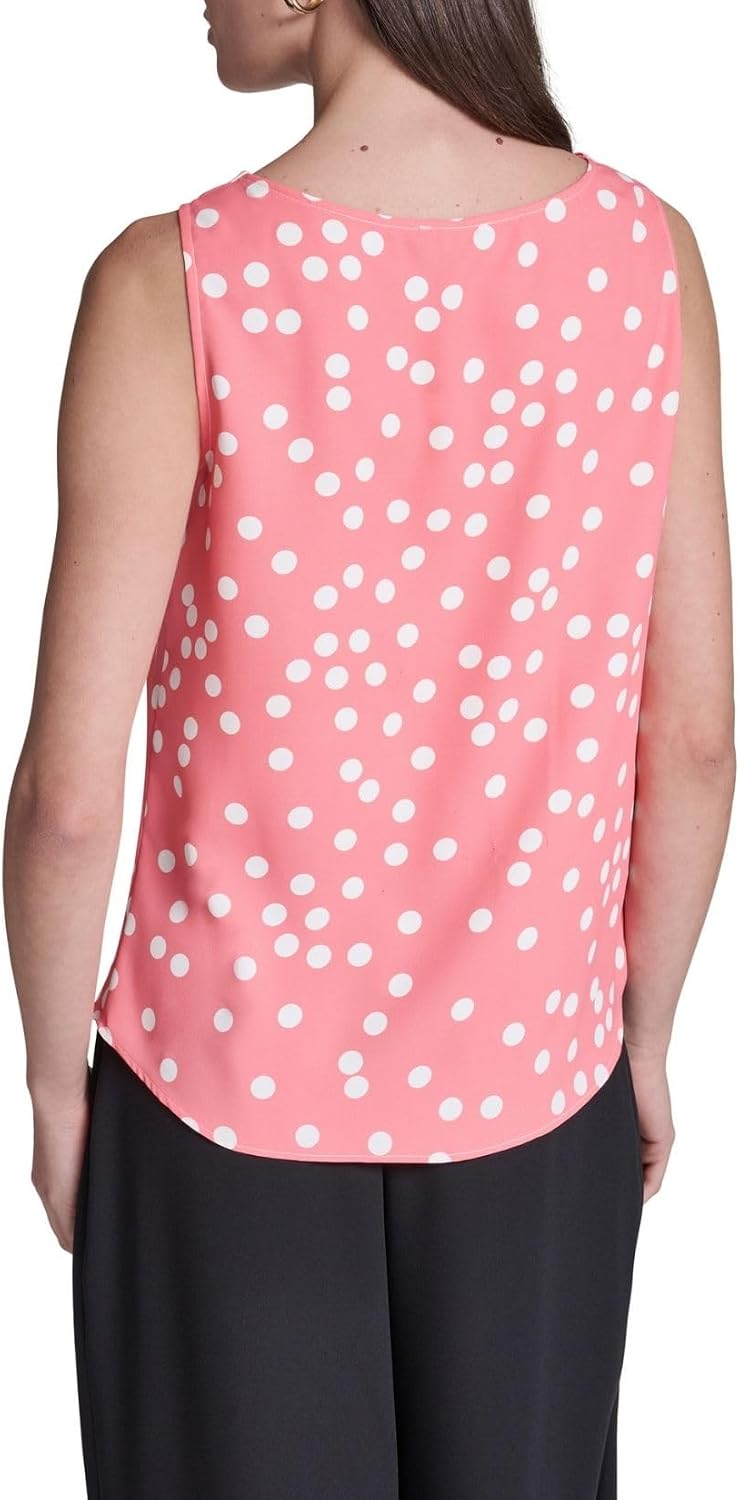 Halston Women's Sleeveless Polka Dot Cowl Neck Blouse