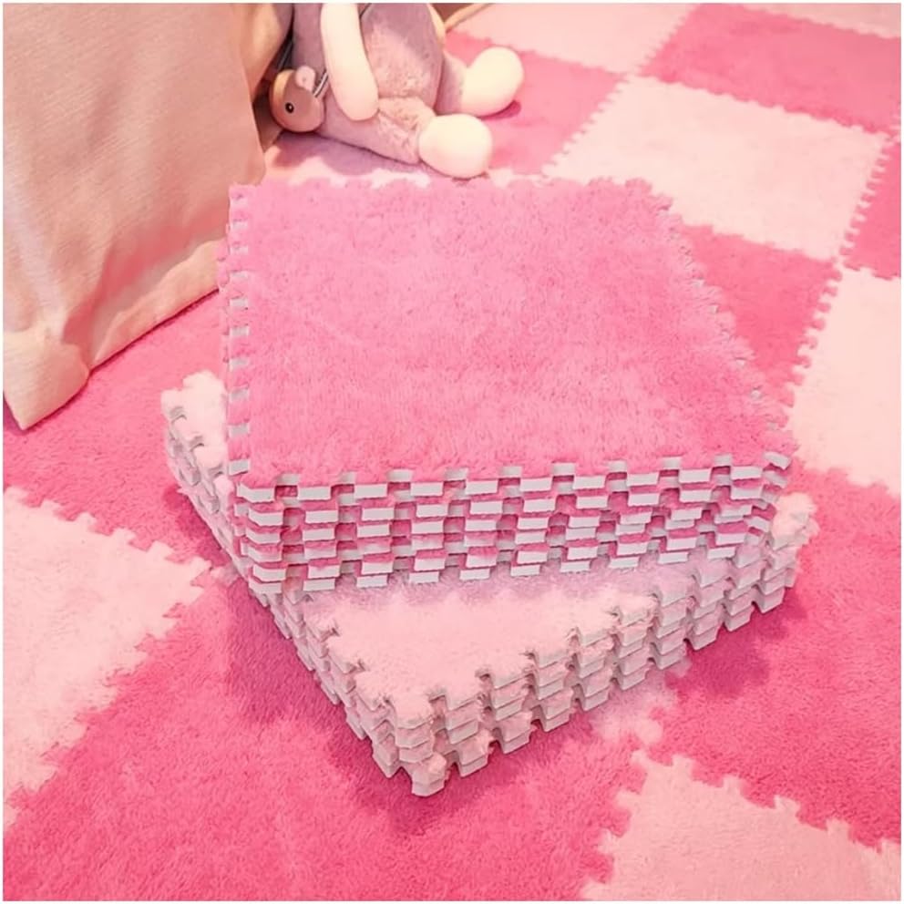 10pcs DIY Spliced Plush Carpet Bedroom Living Room Can Be Cut Foam Floor Mat Household Multi-Purpose Decoration Supplies(Pink+Watermelon Red,20 pcs)