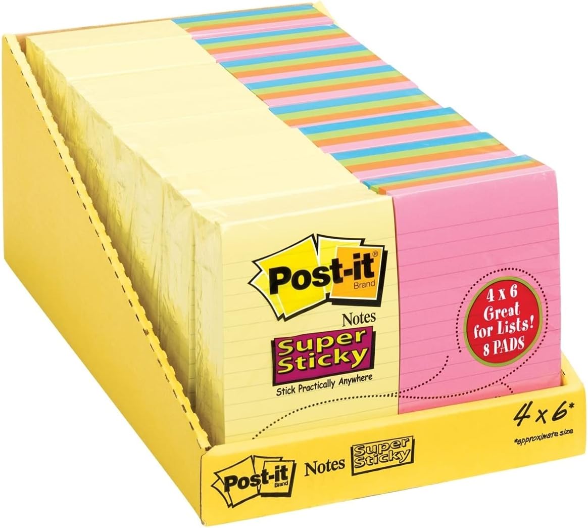 Post-it Super Sticky Notes, 4" x 6", 8 Pads, 800 Total Sheets