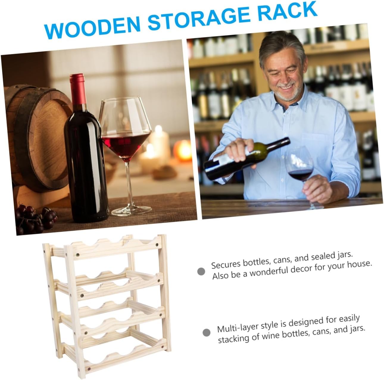 Wooden Wine Storage Rack Bottles Capacity Stackable Design Decorative Accessory for House
