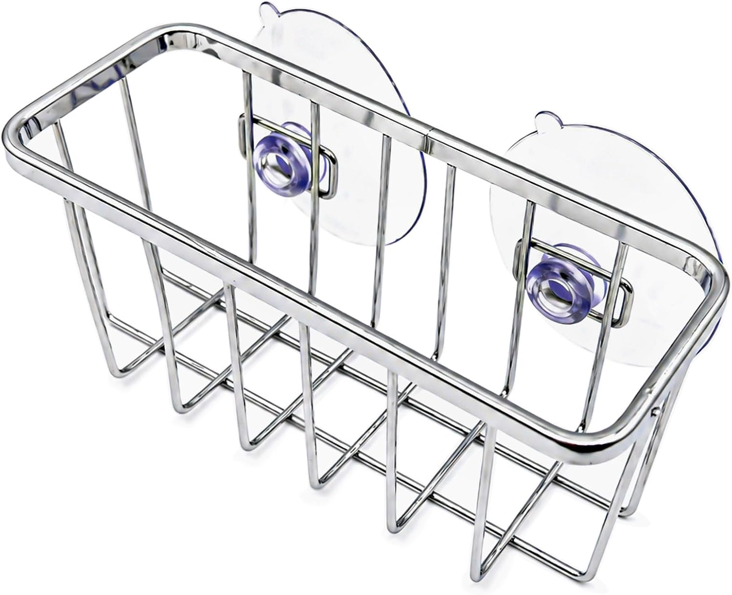 Set of 1 Stainless Steel Sink Sponge Holder Basket with Suction Cups, Kitchen and Bathroom Organizer Caddy, Polished Finish, 13.7 x 6.2 x 5.3cm