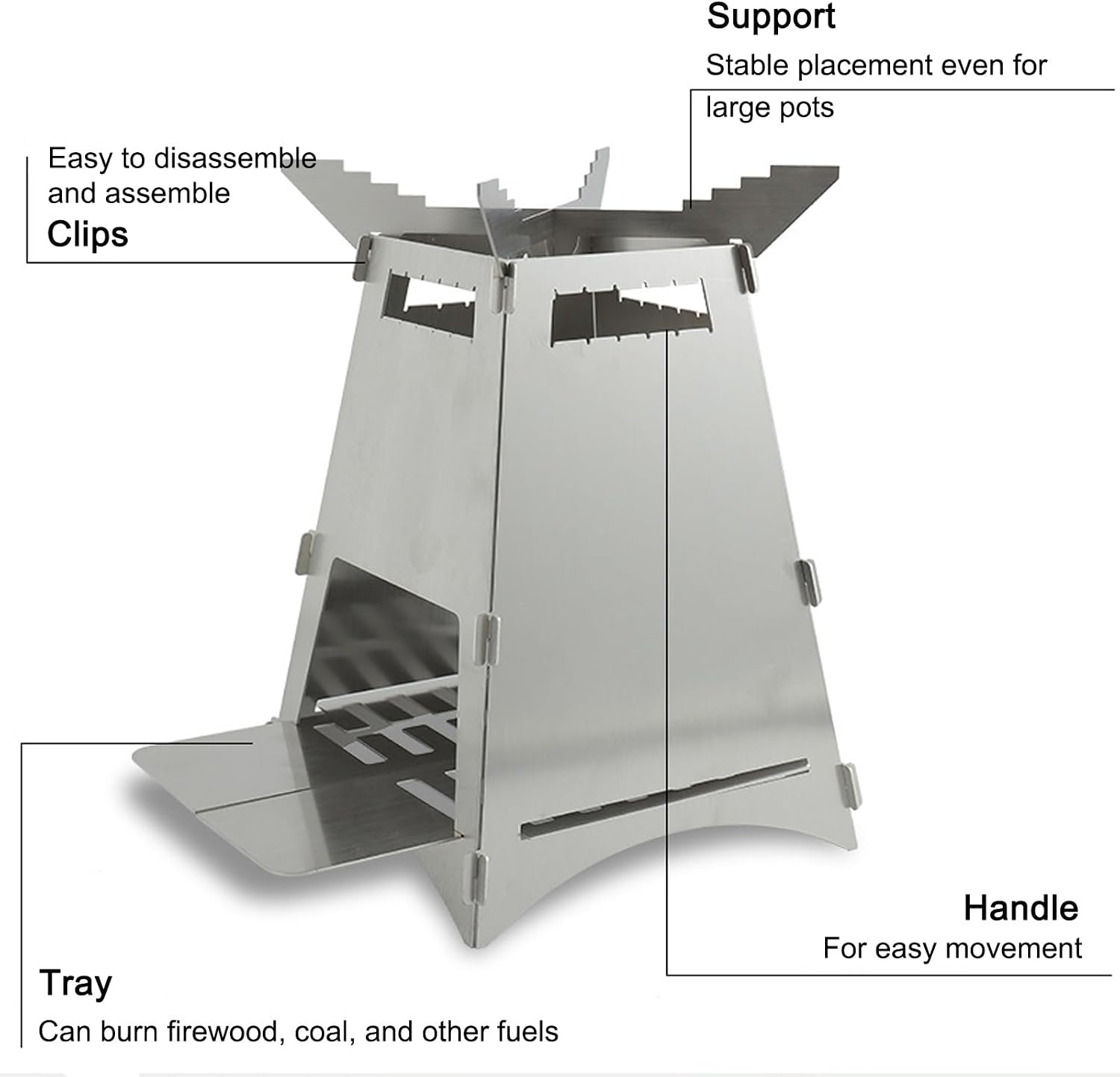 Wood-Stove, Detachable Wood-Burning Stove, Mini Stainless Steel Camping Stove, Foldable, for Camping, Hiking, and Travel