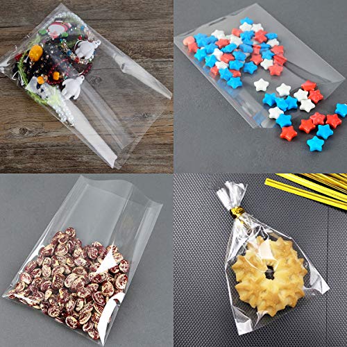 Cake Pop Bags,Augshy 300 Pcs Cellophane Treat Bags 3X5 With 300 Twist Ties - 1.4 Mils Thickness Opp Plastic Bags For Lollipop Candy Chocolate Cookie Wrapping Buffet #TOP3