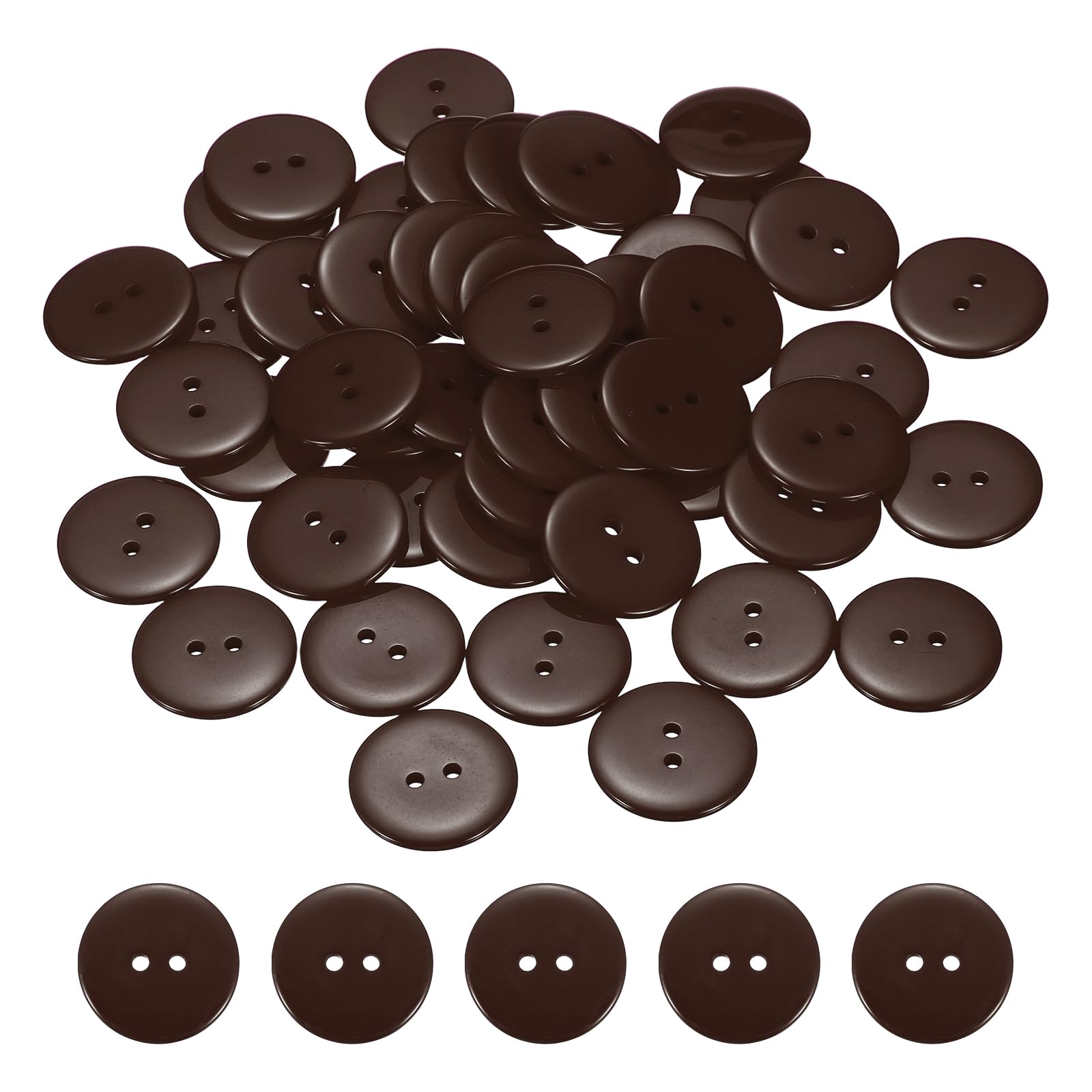 Muiltvoe 50pcs Resin Sewing Button, 25mm (1-inch) 2 Holes Round Craft Decorative Buttons for Coat Clothes Holiday Decoration, Brown