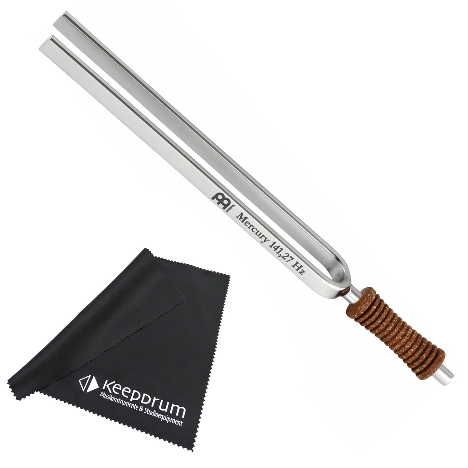 Meinl Sonic Energy TF-ME, diapason per pianeta, tuning fork mercurio, collo chakra con panno in microfibra keepdrum