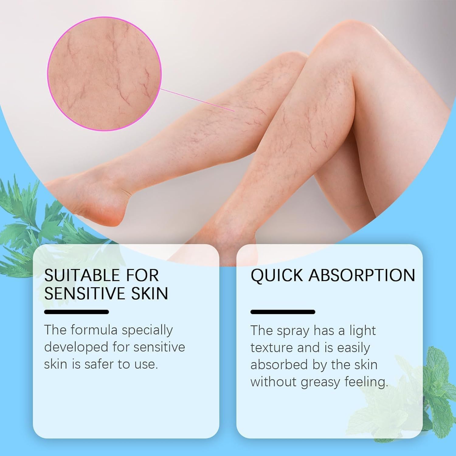 VeinGuard Spray Herbal, 2 en 1 Spray para Piernas y Venas para las Piernas, Spray Tranquilizante para Varices, Mejora la apariencia de las piernas y la circulación, 30ml*2