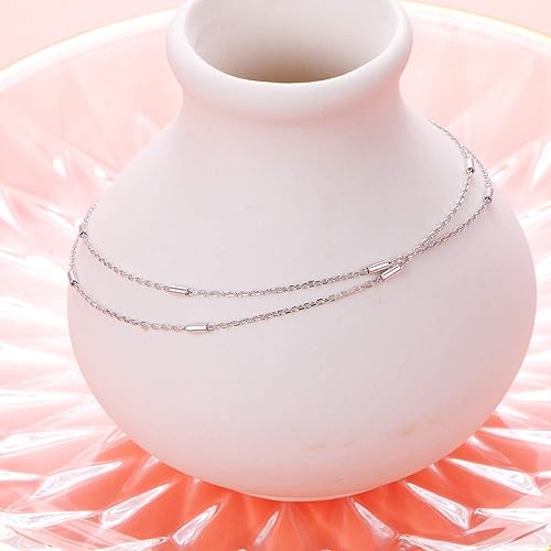 Miniatura 6 de Tobillera de plata de ley S925 delicada en capas para mujeres, adolescentes y niñas, doble cadena ajustable, pie de playa, tobillera simple, 9, 10,