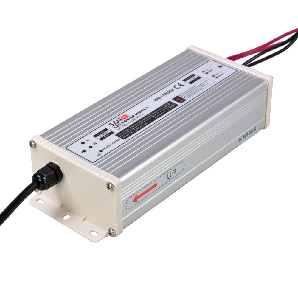 Alimentatore LED 12V 20A 250W Interruttore di tensione costante Modalità Driver Trasformatore 220V AC Input Rain Proof IP63 per LED Barre luminose (SANPU FX250-H1V12)