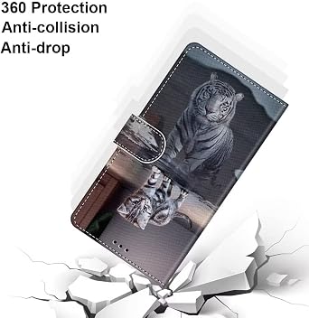 For iPhone 15 Plus Case Flip Shockproof Leather Folio Book Wallet Case with Card Holder Stand Silicone Bumper Protector Cover Phone Case for iPhone 15 Plus,Cat in the mirror