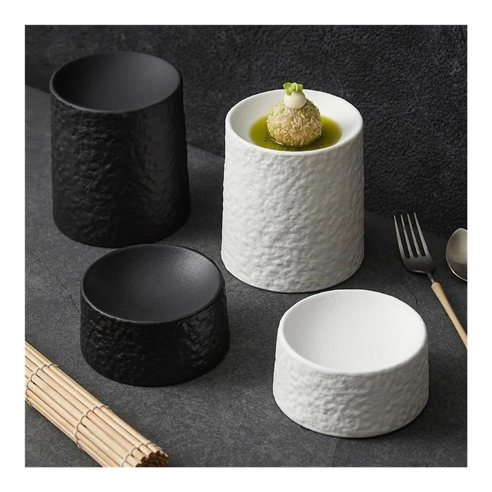 Dessertteller Zylindrischer Retro-Dessertteller aus Keramik, Sushi-Teller, Vorspeisenteller, Restaurant(Black)