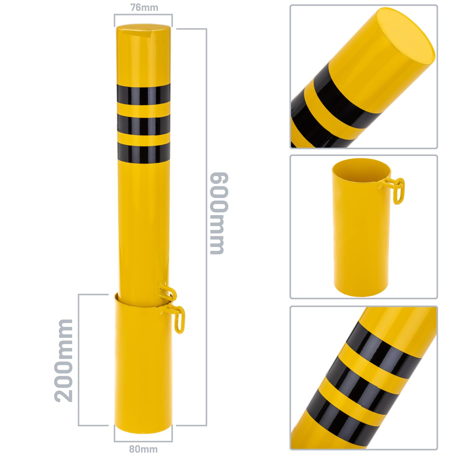 PrimeMatik - Pilona bolardo de acero con base enterrada removible 76x600mm