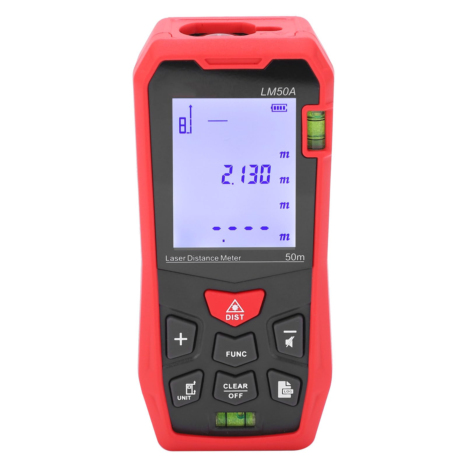 Socobeta Medidor de Distancia Láser LM50A 50M, Herramienta de Medición, Telémetro Infrarrojo con Almacenamiento de 99 Datos para Medición en Interiores y Exteriores