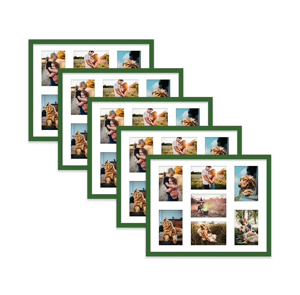 Green Multi Photo Frame - Holds 7 x 6x4 Pictures, Family Collage Picture Frame for Wall Display, 20x16 Frame size, Set of 5