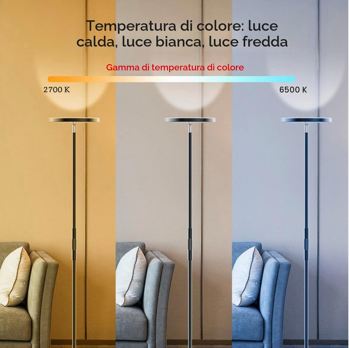 BEL AIR HOME - Lampada da terra 24W RGB LED + CTT SMART con APP MAGIC HOME per Amazon Alexa e Google Assistant