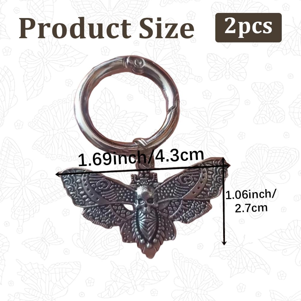 2Pcs Punk Shoelace Charms Gothic Shoe Charms with Spring Gate Rings Antique Silver Moth Vintage Retro Halloween Alloy Decorative Small Boot Pendants for Shoes Sneakers Boots DIY Decor