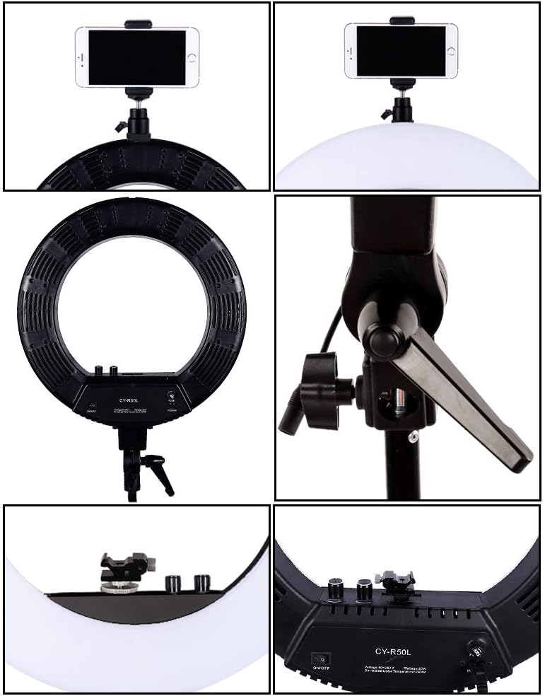 SH 18-inch Led Ring Light 48CM 55W 5500K Dimmable LED Ring Light 480PCS LED Beads Video Photo Studio Hot Shoe Adapter for Portrait Live Video Shooting