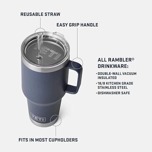 Miniatura 28 de YETI Rambler - Vaso de viaje con asa y tapa con popote, 35 onzas, vaso de agua de viaje, con asa, acero inoxidable, color blanco