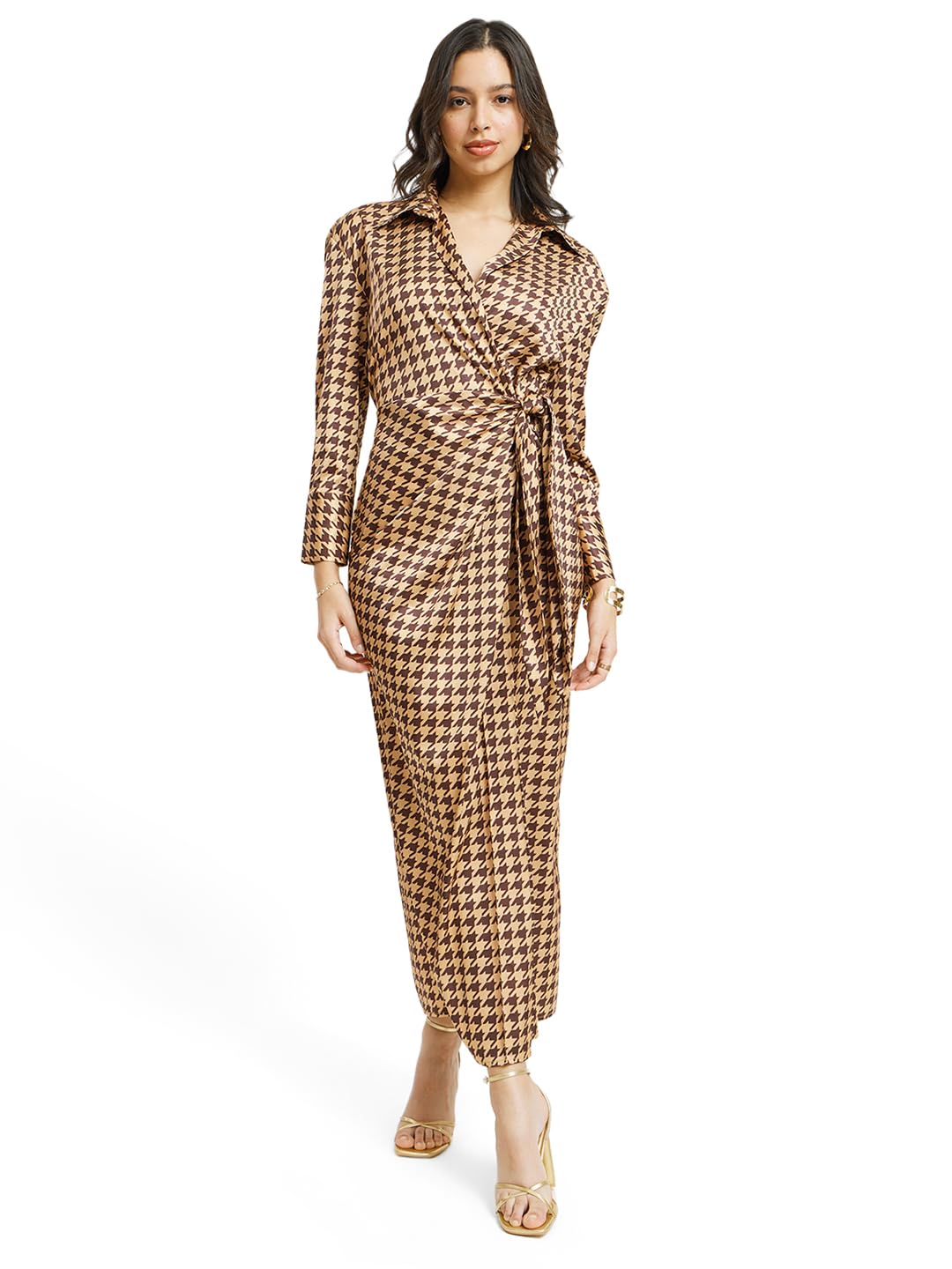 fablestreet Women's Casual Shirt Collar Printed Polyester Midi Dress-picture-22