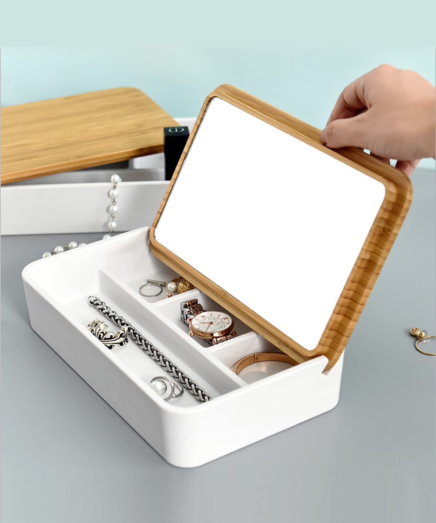 木製収納ジュエリーボックス　ミラー付き アクセサリーボックス 木製収納ジュエリーボックス ミラー付き アクセサリーボックス