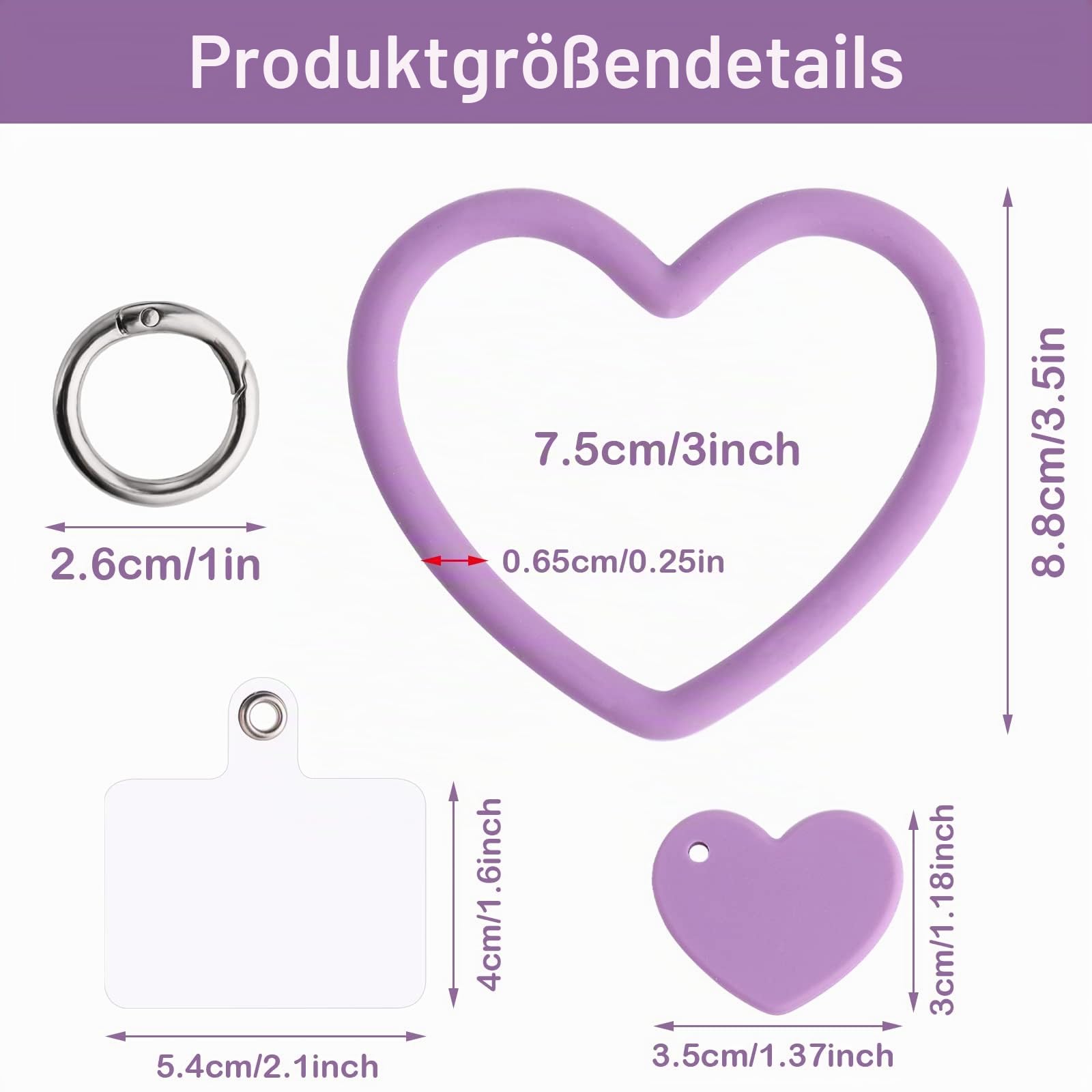 TIESOME Heart Loop Phone Lanyard mit 2packs Back Sticker, Smart Phone Hand Wrist Strap Lanyard mit Key Chain Holder geeignet für die meisten Smartphones Handyhülle Schlüssel ID Badges