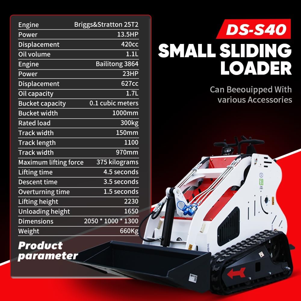 Standing-on Mini Skid Steer with 13x20 ft Metal Garage Shed，13.5 HP EPA B&S Gasoline Engine,Crawler Trenching Bucket - Industrial Tracked Machine