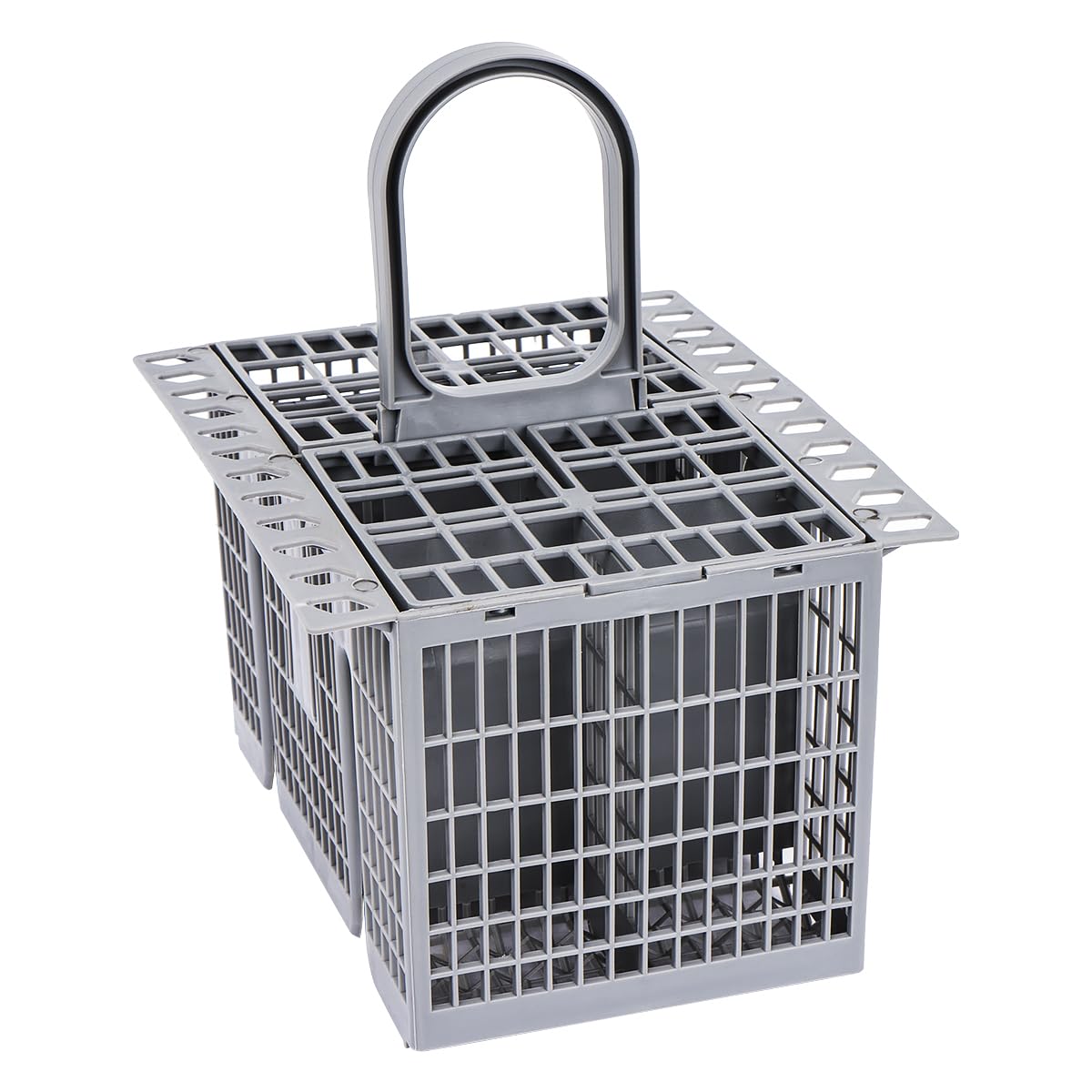 Panier à Couverts Lave-vaisselle Wenco - 7 Compartiments - Poignée Amovible - Grille Pliable - 24x14x25cm - Gris