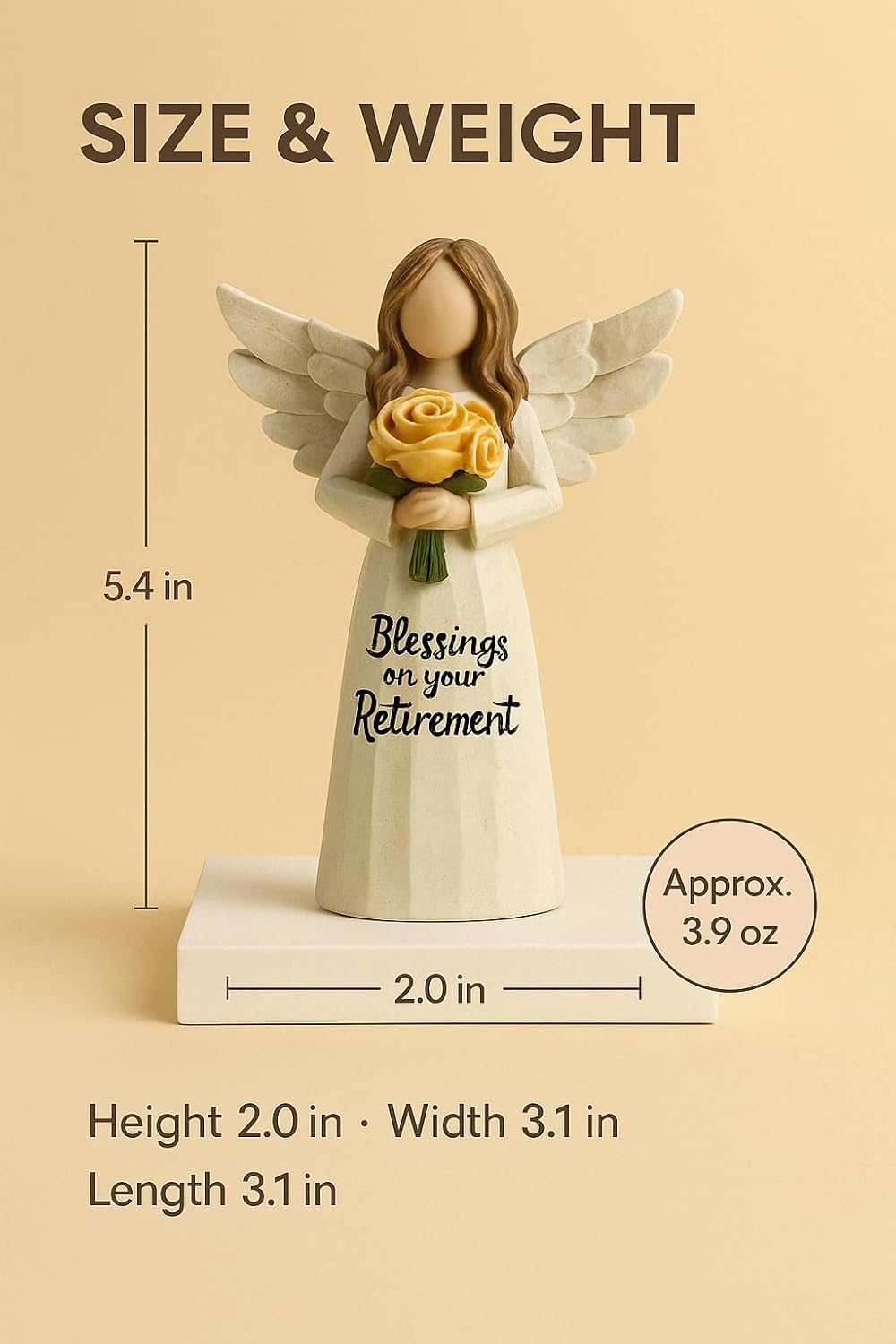 Retirement Angel Figurine, Hand-Painted Resin Keepsake with Yellow Rose – “Blessings on Your Retire ment” Figure, 5.4" Desk Mantel Décor Thoughtful Gift for Coworker Teacher Nurse Women (Retirement) - Image 5