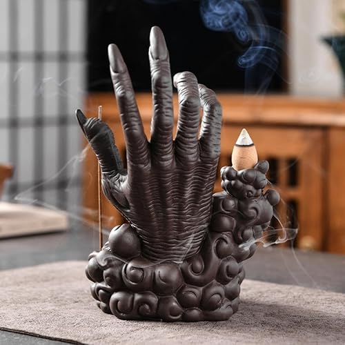 Miniatura 5 de Quemador de incienso de reflujo, quemador de incienso de cascada, decoración de manos y ojos de diablo, soporte de incienso de cerámica con 20 conos