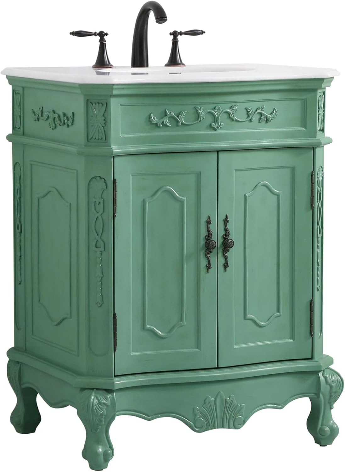 27 Single Bathroom Vanity, with Engineered Marble Top Soft-Close, Vintage Mint
