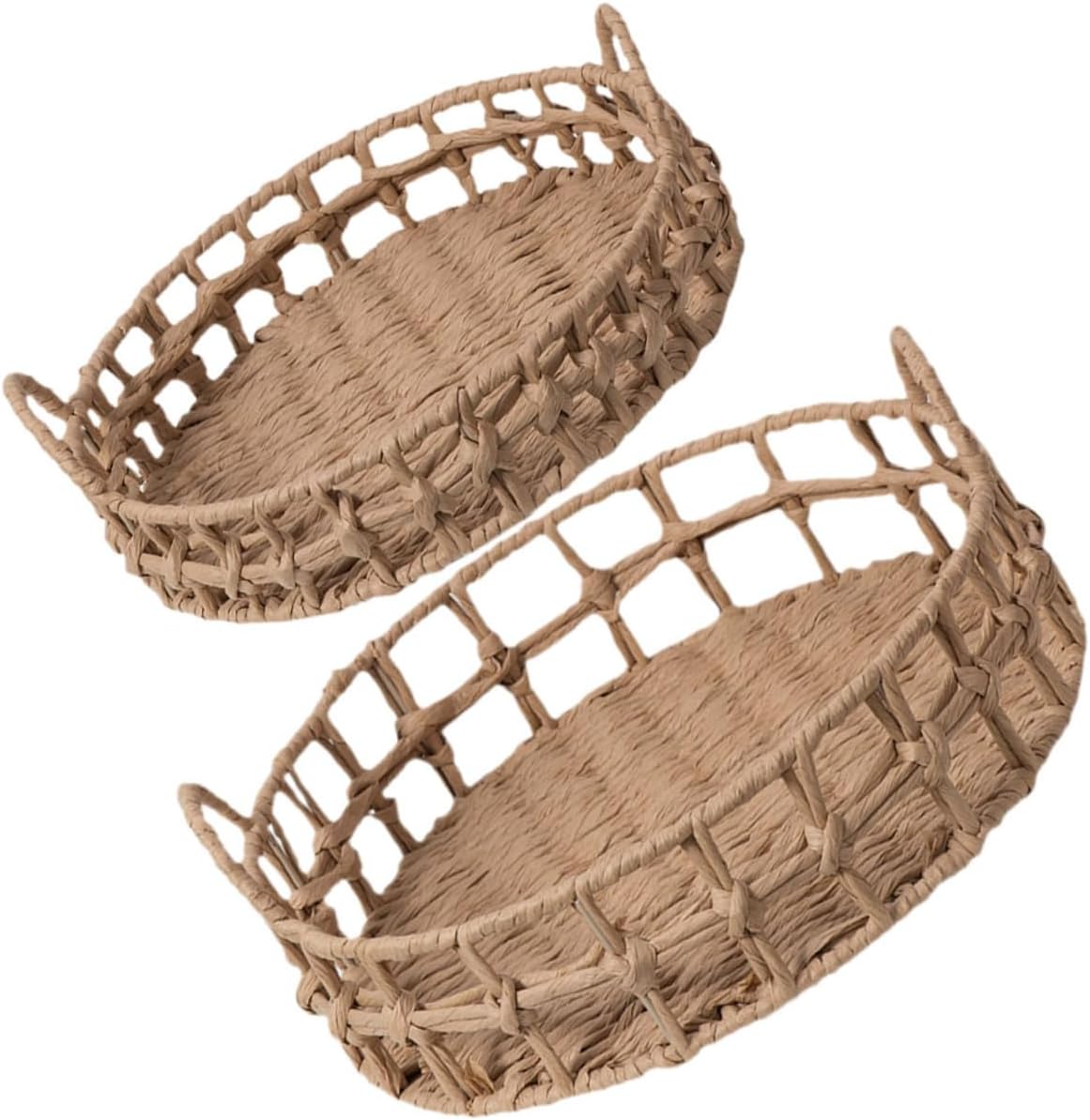 1set Woven Bread Basket Fruit Storage Tray Round Storage Basket Woven Snacks Organizer Desktop Holder