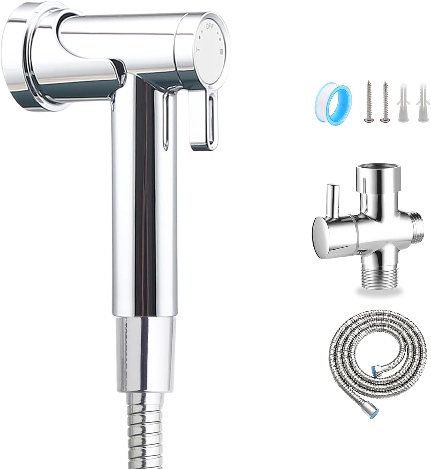 Chrome Handheld Bidet Sprayer for Toilet, Magnetic Jet Spray for Toilet with 2 Modes, Wall Mount Adjustable Water Pressure Hand Bidet