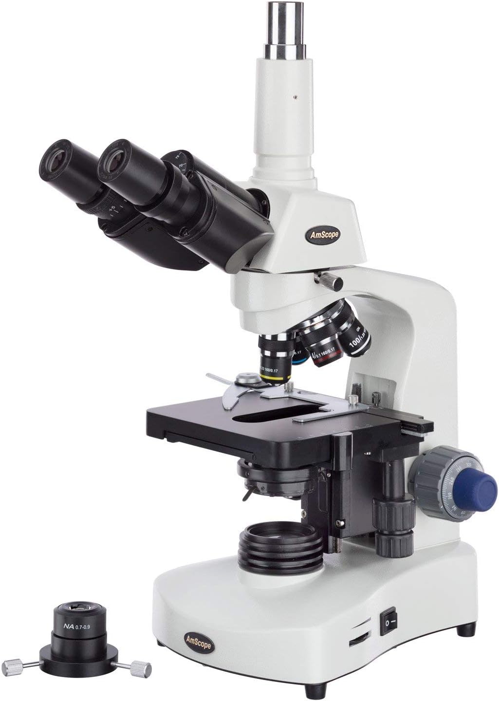 AmScope T340-DK-LED Siedentopf Trinocular Compound Microscope, 40X-1000X Magnification, Brightfield/Darkfield, WF10x Eyepieces, LED Illumination, Abbe Condenser, Double-Layer Mechanical Stage