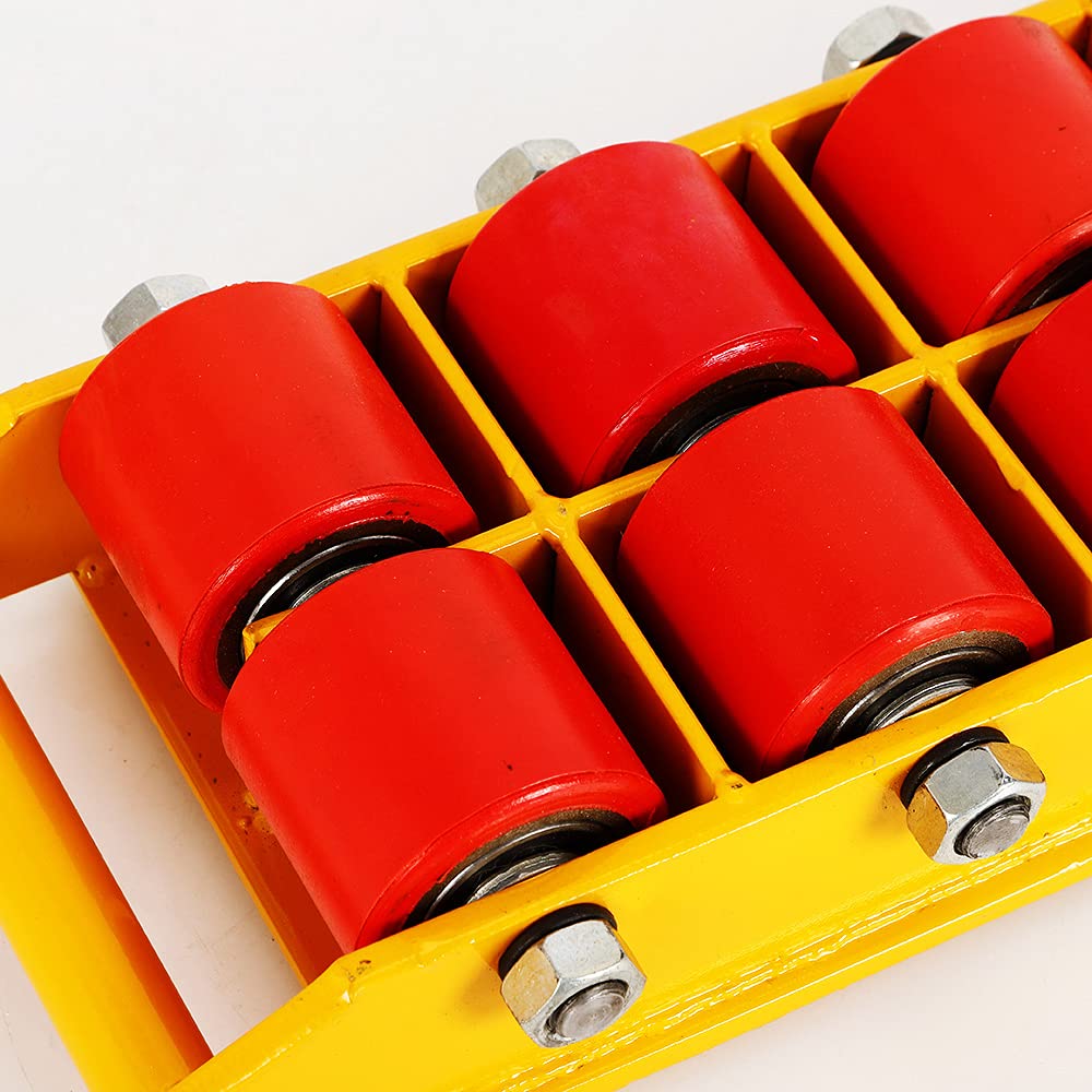 12T Rotelle per trasporto skate industriale con 8 ruote direzionali in poliuretano, rotazione a 360 gradi di macchine pesanti ed elettrodomestici (4 pezzi, giallo)