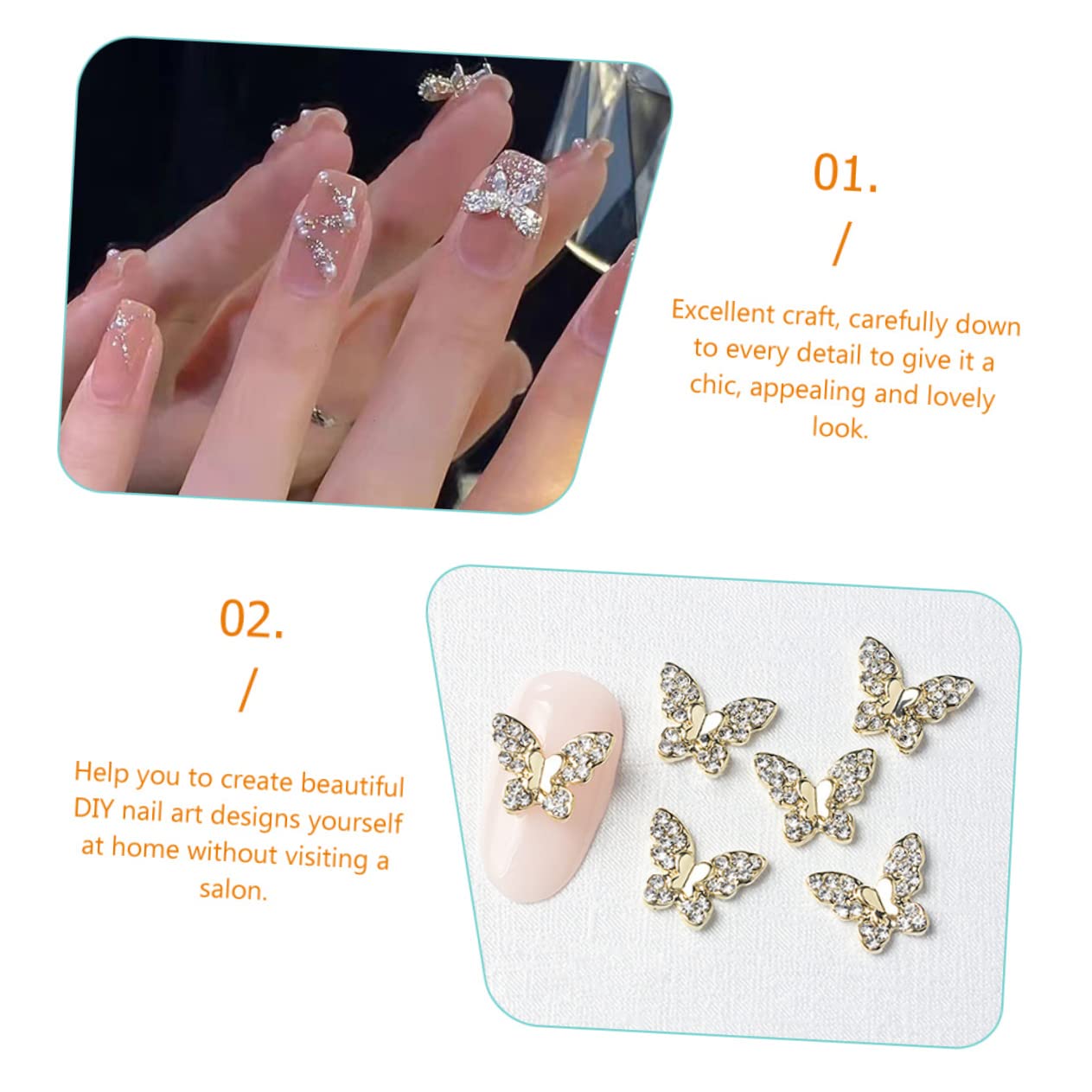Healvian 110pezzi Charm Di Decorazione Per Unghie Ciondoli Forma Di Farfalla Strass Per Nail Art Ornamenti Eleganti Per Manicure e Decorazioni Uniche