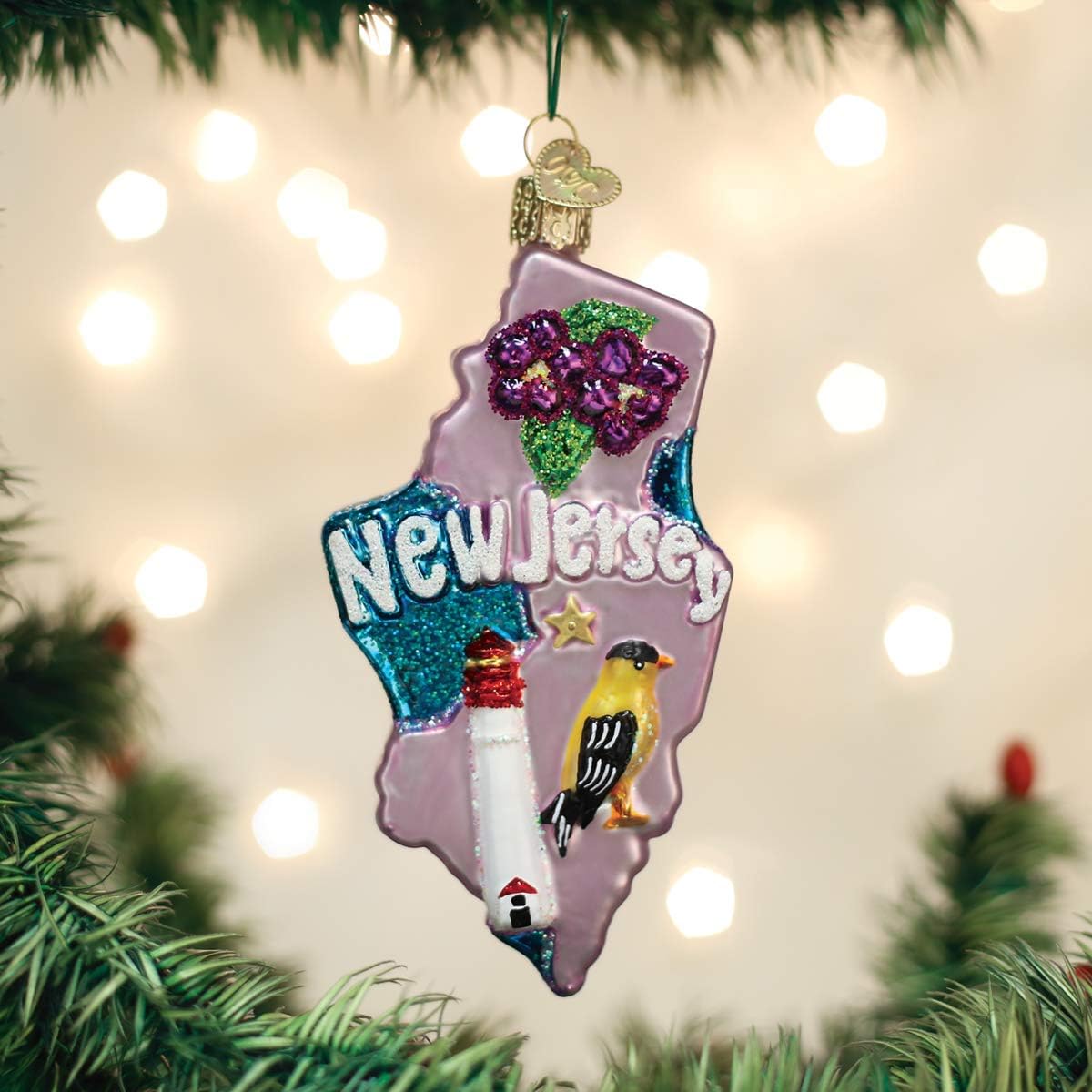 Old World Christmas State of New Jersey Glass Blown Ornament for Christmas Tree, Handcrafted Holiday Decoration, States Collection image 2